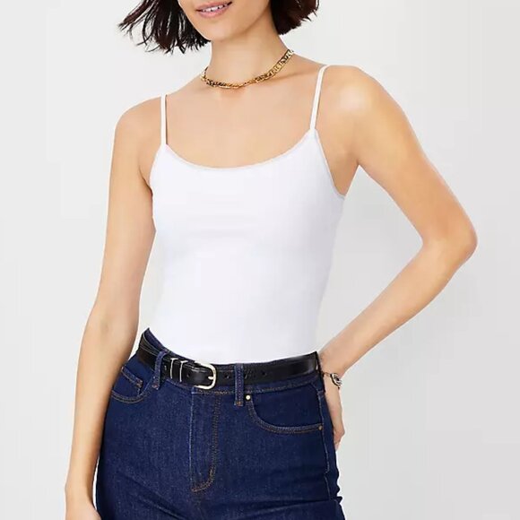 NWT ANN TAYLOR STRETCH CAMI CAMISOLE TOP WHITE SMALL LAYERING SLEEVELESS TANK - Picture 1 of 3
